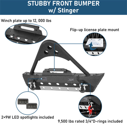 Stubby Front Bumper For 2018-2026 Jeep Wrangler JL & Gladiator JT - Landshaker4x4