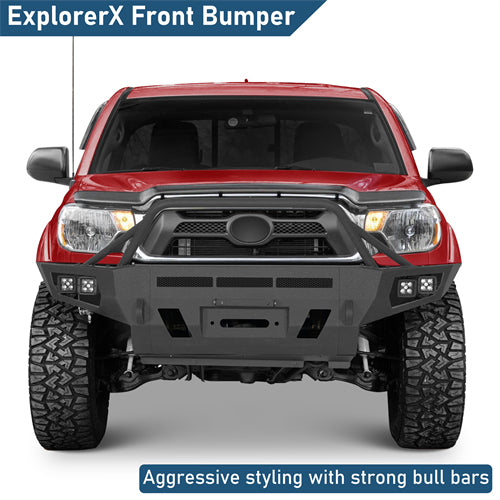 ExplorerX Front Bumper w/ LED Spot Lights For 2012-2015 Toyota Tacoma - Landshaker4x4