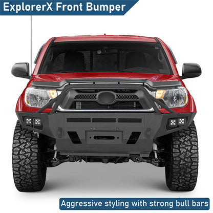 ExplorerX Front Bumper w/ LED Spot Lights For 2012-2015 Toyota Tacoma - Landshaker4x4