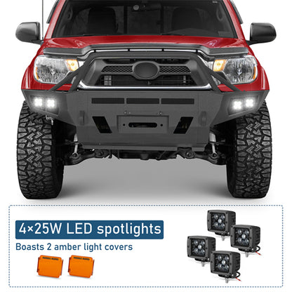 ExplorerX Front Bumper w/ LED Spot Lights For 2012-2015 Toyota Tacoma - Landshaker4x4
