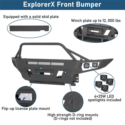 ExplorerX Front Bumper w/ LED Spot Lights For 2012-2015 Toyota Tacoma - Landshaker4x4