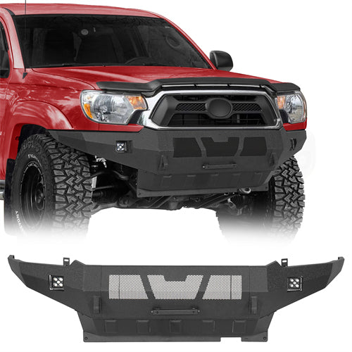 Grizzly Series Full-Width Front Bumper w/ LED Lights For 2012-2015 Toyota Tacoma - Landshaker4x4
