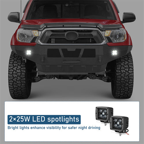Grizzly Series Full-Width Front Bumper w/ LED Lights For 2012-2015 Toyota Tacoma - Landshaker4x4
