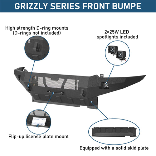 Grizzly Series Full-Width Front Bumper w/ LED Lights For 2012-2015 Toyota Tacoma - Landshaker4x4