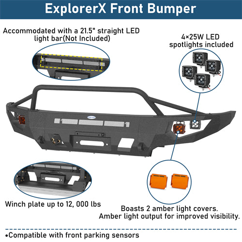 ExplorerX Front Bumper w/ LED Spot Lights For 2014-2021 Toyota Tundra - Landshaker4x4