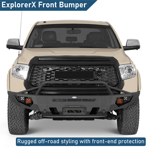 ExplorerX Front Bumper w/ LED Spot Lights For 2014-2021 Toyota Tundra - Landshaker4x4