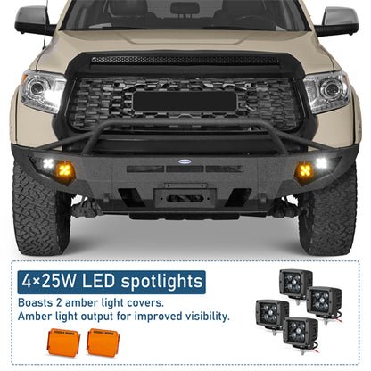 ExplorerX Front Bumper w/ LED Spot Lights For 2014-2021 Toyota Tundra - Landshaker4x4