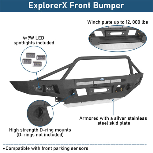 ExplorerX Front Bumper w/ LED Spot Lights For 2014-2021 Toyota Tundra - Landshaker4x4