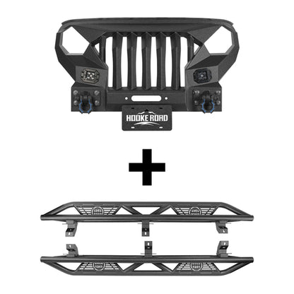 Full Width Front Bumper with Mad Max Grill & Side Steps(18-25 Jeep Wrangler JL 4 Door)-LandShaker