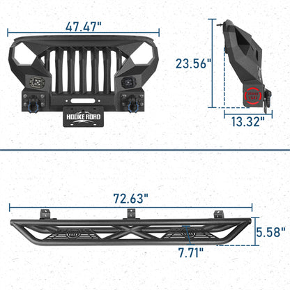 Full Width Front Bumper with Mad Max Grill & Side Steps(18-25 Jeep Wrangler JL 4 Door)-LandShaker