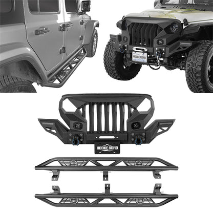 Full Width Front Bumper with Mad Max Grill & Side Steps(18-25 Jeep Wrangler JL 4 Door)-LandShaker