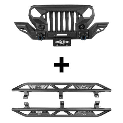 Full Width Front Bumper with Mad Max Grill & Side Steps(18-25 Jeep Wrangler JL 4 Door)-LandShaker