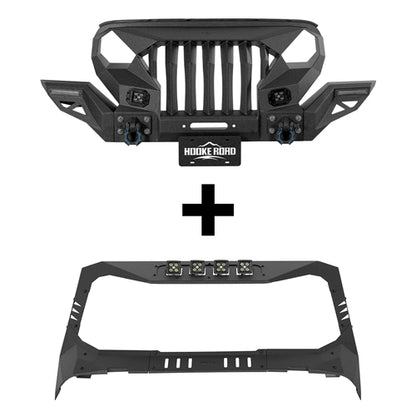 Mad Max Front Bumper w/Wings & Windshield Frame Cover(18-25 Jeep Wrangler JL & Gladiator JT(Excluding Wrangler 4xe, Rubicon 392, JT Mojave))-LandShaker