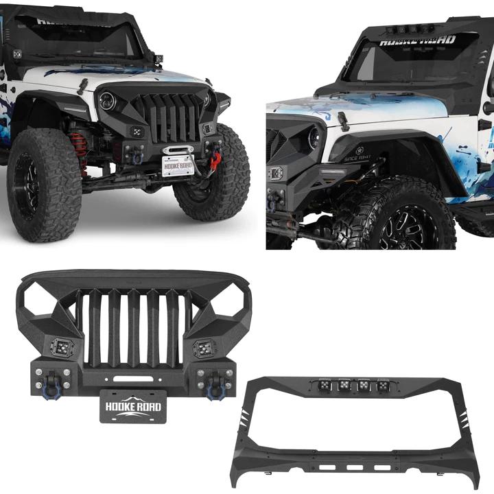 Mad Max Front Bumper w/Steel Grille Guard & Windshield Frame Cover(07-18 Jeep Wrangler JK)-LandShaker