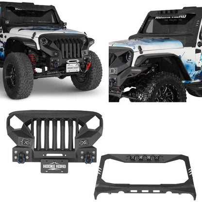 Mad Max Front Bumper w/Steel Grille Guard & Windshield Frame Cover(07-18 Jeep Wrangler JK)-LandShaker
