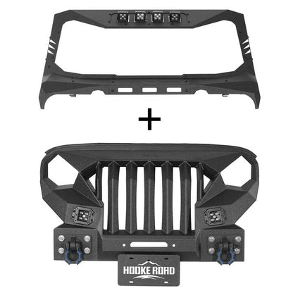 Mad Max Front Bumper w/Steel Grille Guard & Windshield Frame Cover(07-18 Jeep Wrangler JK)-LandShaker