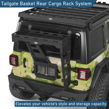 Tailgate Basket Rear Cargo Rack System For 2018-2025 Jeep Wrangler JL - Landshaker4x4