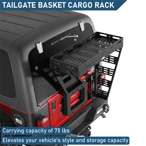 Tailgate Basket Rear Cargo Rack System  For 1997-2006 Jeep Wrangler TJ - Landshaker4x4