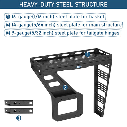 Tailgate Basket Rear Cargo Rack System  For 1997-2006 Jeep Wrangler TJ - Landshaker4x4