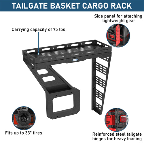 Tailgate Basket Rear Cargo Rack System  For 1997-2006 Jeep Wrangler TJ - Landshaker4x4