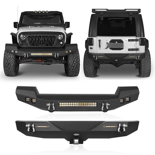 Climber Front Bumper & Different Trail Rear Bumper Combo Kit for 2007-2018 Jeep Wrangler JK JKU - LandShaker 4x4  LSG.2052+LSG.2030 1