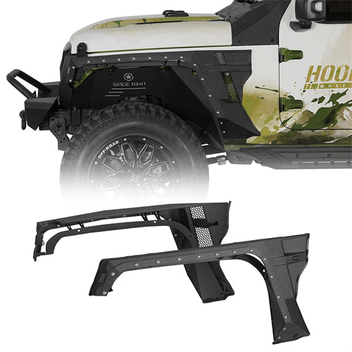 Armour Front Fender Flares w/ LED Turn Signal Lights For 2018-2025 Jeep Wrangler JL / Gladiator JT - Landshaker4x4