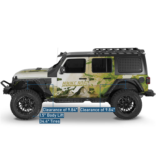 Armour Front Fender Flares w/ LED Turn Signal Lights For 2018-2025 Jeep Wrangler JL / Gladiator JT - Landshaker4x4