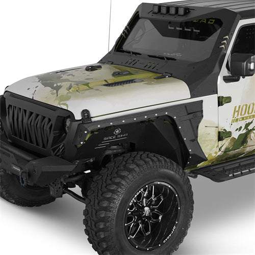 Armour Front Fender Flares w/ LED Turn Signal Lights For 2018-2025 Jeep Wrangler JL / Gladiator JT - Landshaker4x4