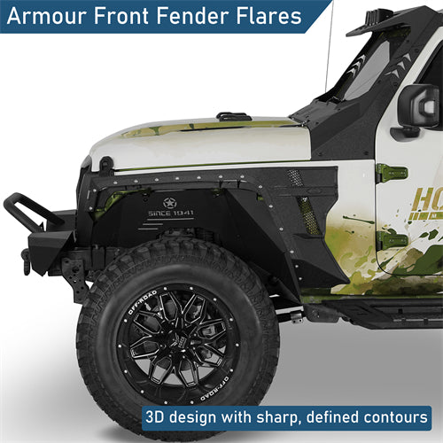 Armour Front Fender Flares w/ LED Turn Signal Lights For 2018-2025 Jeep Wrangler JL / Gladiator JT - Landshaker4x4