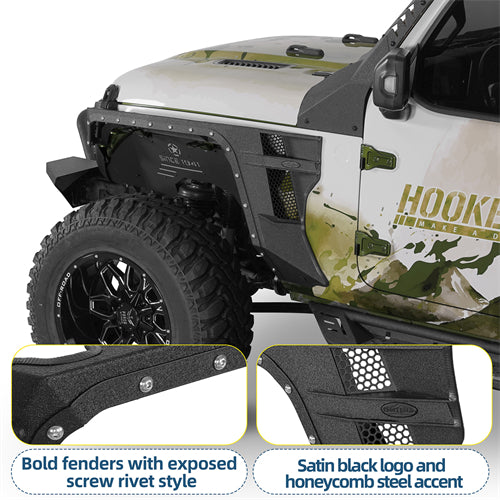 Armour Front Fender Flares w/ LED Turn Signal Lights For 2018-2025 Jeep Wrangler JL / Gladiator JT - Landshaker4x4