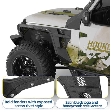 Armour Front Fender Flares w/ LED Turn Signal Lights For 2018-2025 Jeep Wrangler JL / Gladiator JT - Landshaker4x4