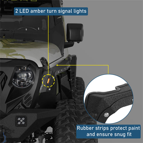Armour Front Fender Flares w/ LED Turn Signal Lights For 2018-2025 Jeep Wrangler JL / Gladiator JT - Landshaker4x4