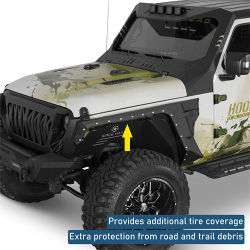 Armour Front Fender Flares w/ LED Turn Signal Lights For 2018-2025 Jeep Wrangler JL / Gladiator JT - Landshaker4x4