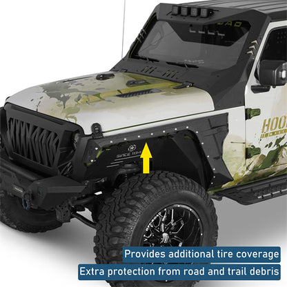 Armour Front Fender Flares w/ LED Turn Signal Lights For 2018-2025 Jeep Wrangler JL / Gladiator JT - Landshaker4x4