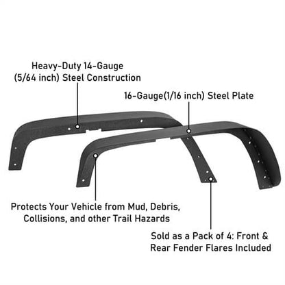 Aftermarket Slim Flat Front & Rear Fender Flares Kit For 1997-2006 Jeep Wrangler TJ - LandShaker4x4