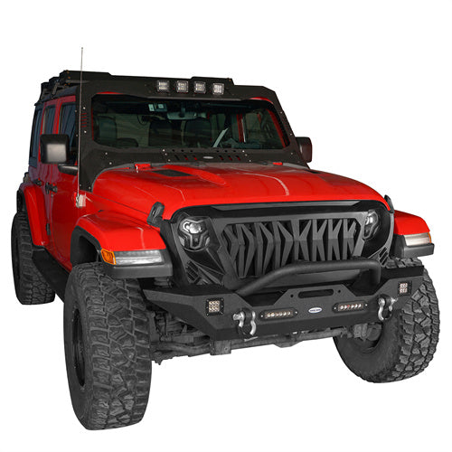 Jeep JK Mid Width Front Bumper & Rear Bumper & Front Skid Plate for 2007-2018 Jeep Wrangler JK - LandShaker 4x4 LSG.3018+2030+2042 4