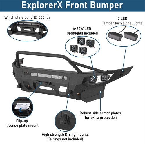 ExplorerX Full Width Front Bumper For 2003-2005 Toyota 4Runner - Landshaker4x4