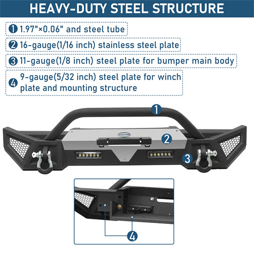 Winglet Stubby Front Bumper For 2018-2025 Jeep Wrangler JL & Gladiator JT - Landshker4x4
