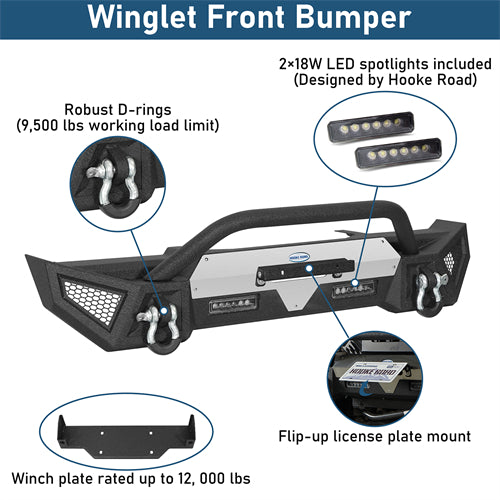 Winglet Stubby Front Bumper For 2018-2025 Jeep Wrangler JL & Gladiator JT - Landshker4x4