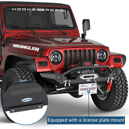 Aftermarket Front Bumper w/ Winch Plate & LED Spotlights For 1997-2006 Jeep Wrangler TJ-LandShaker