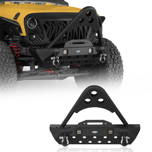 Stubby Front Bumper w/Stinger & Winch Plate Mount w/ 2X 18W LED Spotlight(Jeep Wrangler JK)-LandShaker