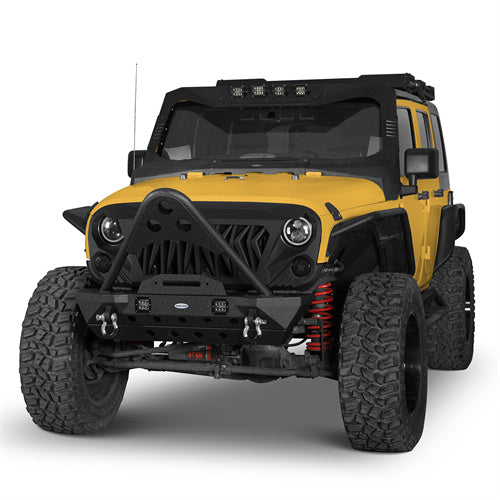 Stubby Front Bumper w/Stinger & Winch Plate Mount w/ 2X 18W LED Spotlight(Jeep Wrangler JK)-LandShaker