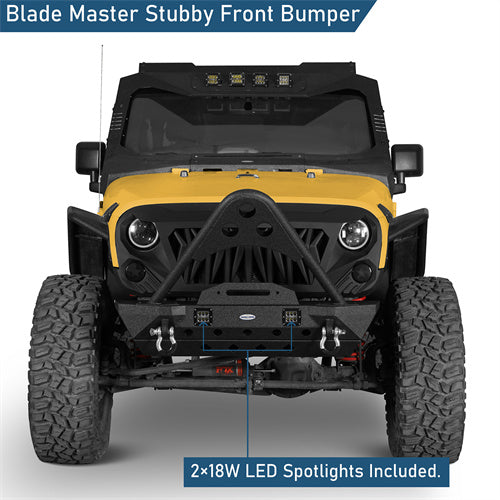 Stubby Front Bumper w/Stinger & Winch Plate Mount w/ 2X 18W LED Spotlight(Jeep Wrangler JK)-LandShaker