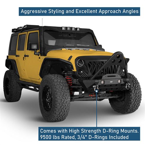 Stubby Front Bumper w/Stinger & Winch Plate Mount w/ 2X 18W LED Spotlight(Jeep Wrangler JK)-LandShaker