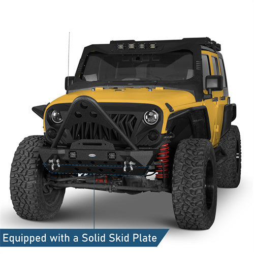 Stubby Front Bumper w/Stinger & Winch Plate Mount w/ 2X 18W LED Spotlight(Jeep Wrangler JK)-LandShaker