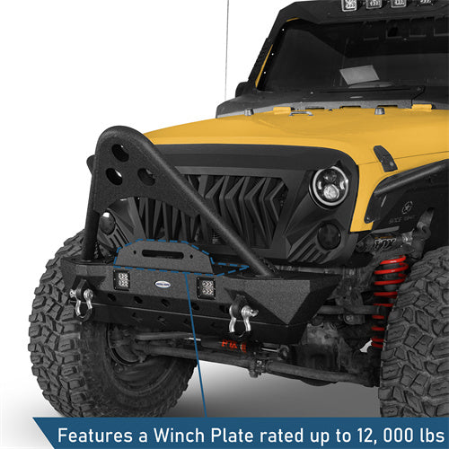 Stubby Front Bumper w/Stinger & Winch Plate Mount w/ 2X 18W LED Spotlight(Jeep Wrangler JK)-LandShaker