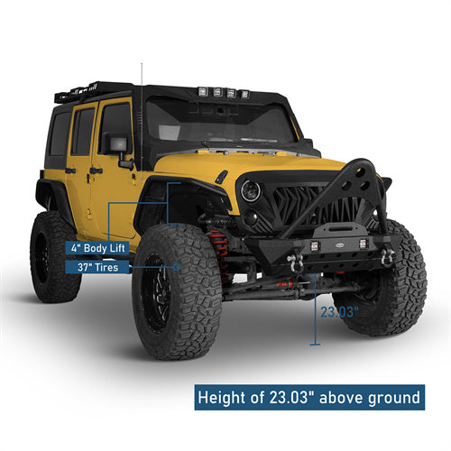 Stubby Front Bumper w/Stinger & Winch Plate Mount w/ 2X 18W LED Spotlight(Jeep Wrangler JK)-LandShaker