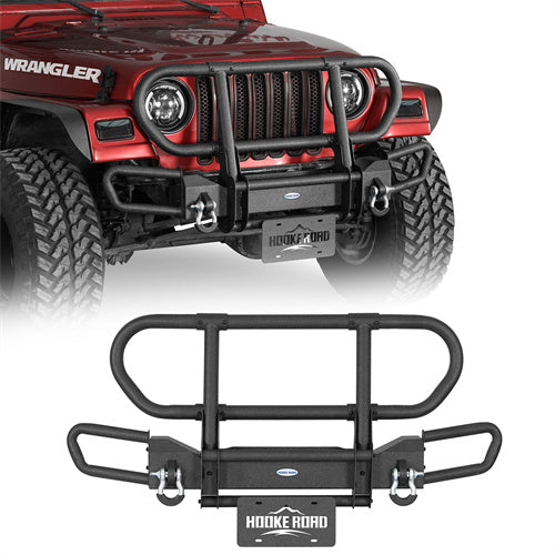 Rock Crawler Front Bumper w/ Grille Guard Brush Guard For 1987-2006 Jeep Wrangler YJ TJ - Landshaker4x4