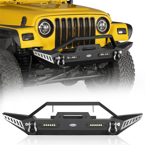 Blade Master Stubby Front Bumper w/Winch Plate & LED Accent Lights For 1987-2006 Jeep Wrangler TJ YJ-LandShaker
