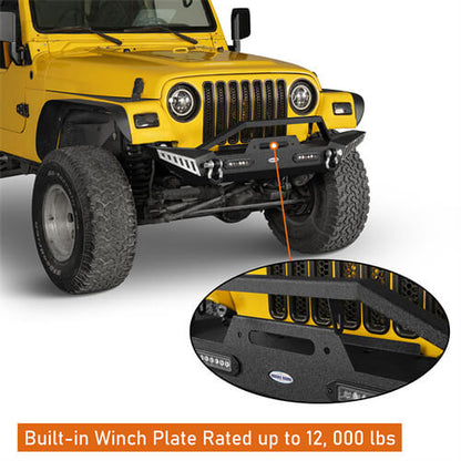 Blade Master Stubby Front Bumper w/Winch Plate & LED Accent Lights For 1987-2006 Jeep Wrangler TJ YJ-LandShaker